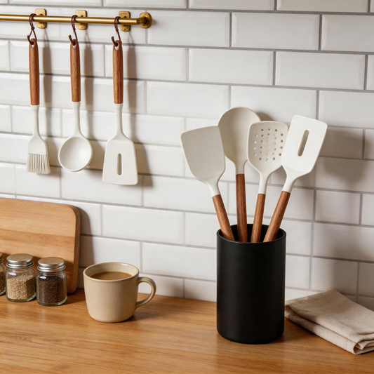 Wood Handle Silicone Cooking Utensils Set